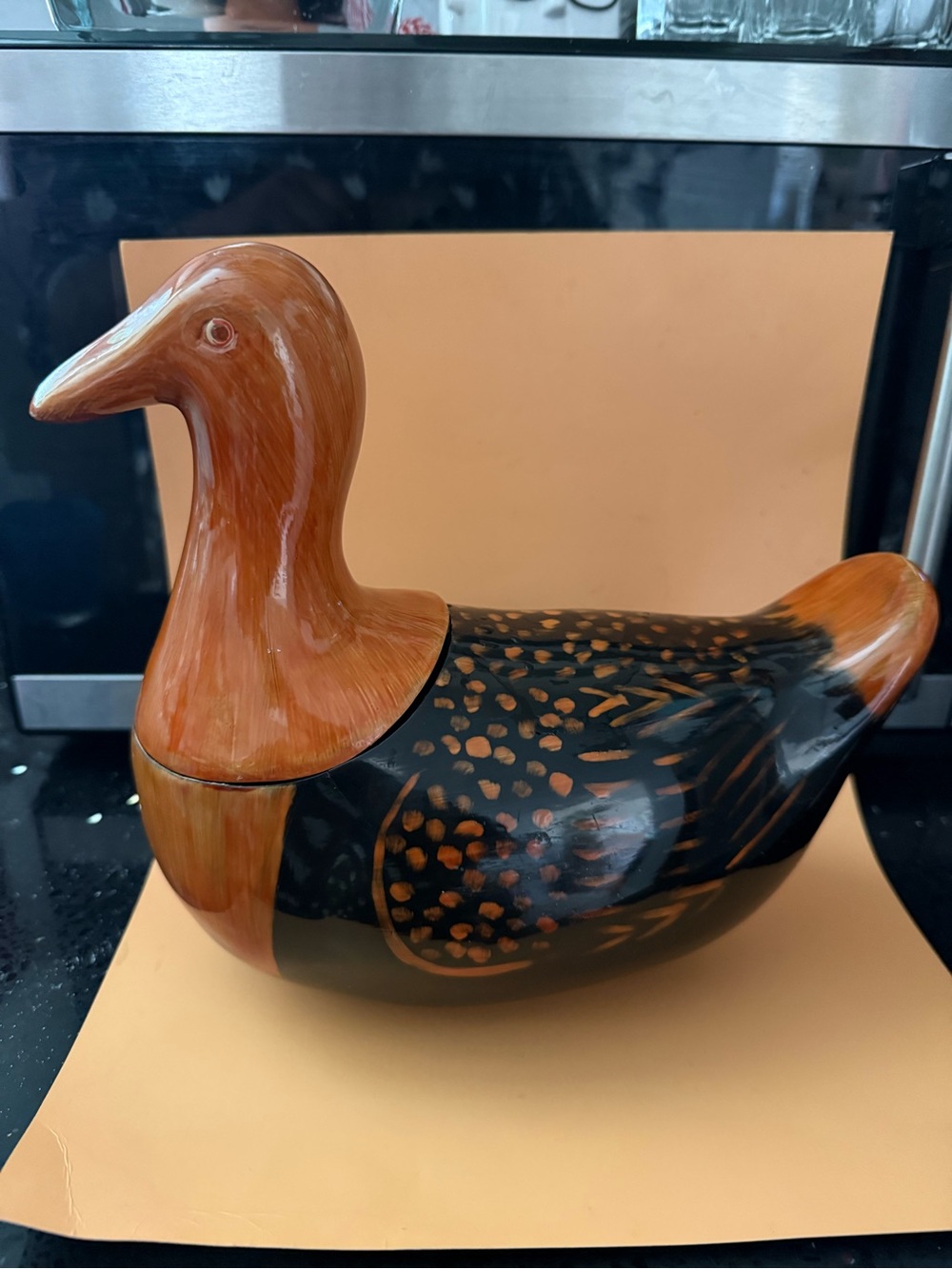 Hand-Painted Duck Decorative Accent in Black and Brown